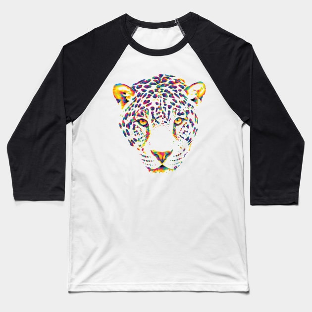 Rainbow Snow Leopard Baseball T-Shirt by polliadesign